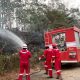 Tim HSSE Pertamina EP Jambi memadamkan kebakaran lahan menggunakan fire truck di salah satu lokasi karhutla di Jambi.